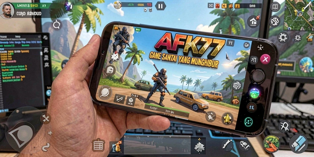 Tampilan gameplay <strong>AFK77</strong> dengan grafik cerah dan karakter unik.