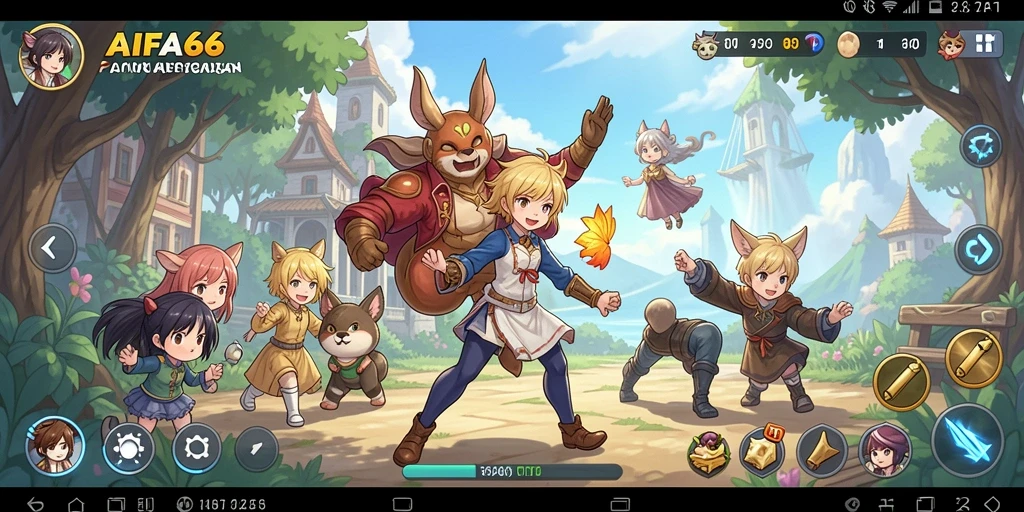 Tampilan gameplay AIFA66 dengan karakter anime yang beraksi.