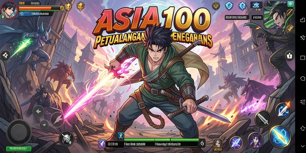 Screenshot gameplay ASIA100 menampilkan aksi seru dan karakter anime ikonik.