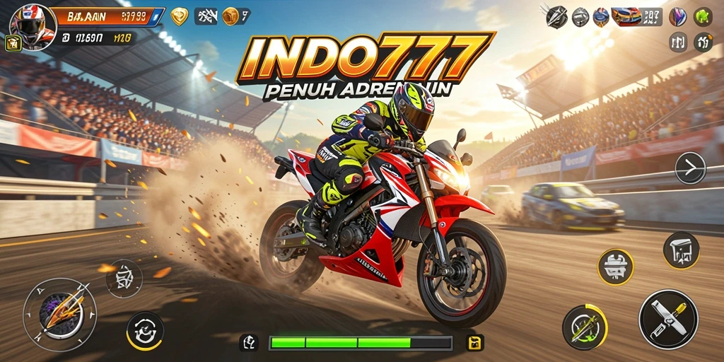 Tampilan gameplay seru di balapan motor INDO777.