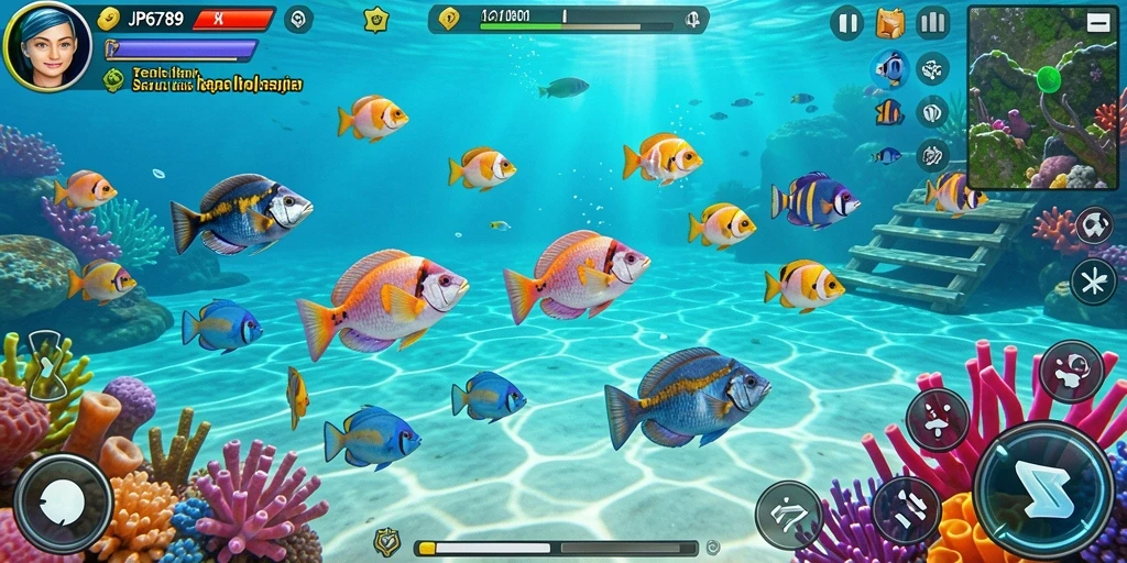Screenshot gameplay <strong>JP6789</strong> yang menunjukkan serunya berburu ikan.