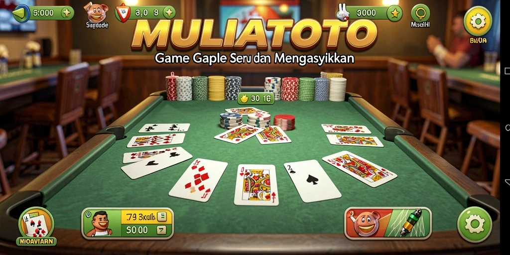 Screenshot utama MULIATOTO menampilkan keseruan bermain Gaple dengan teman-teman.
