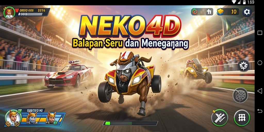 Screenshot gameplay NEKO4D menampilkan aksi balapan yang mendebarkan.