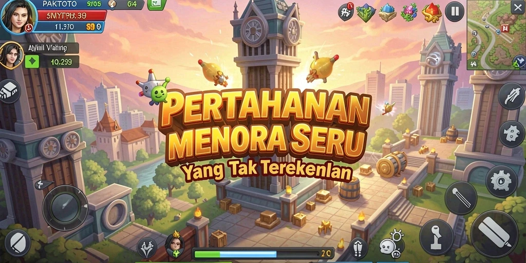 Tangkapan layar utama PAKTOTO yang menunjukkan aksi pertahanan menara yang seru.
