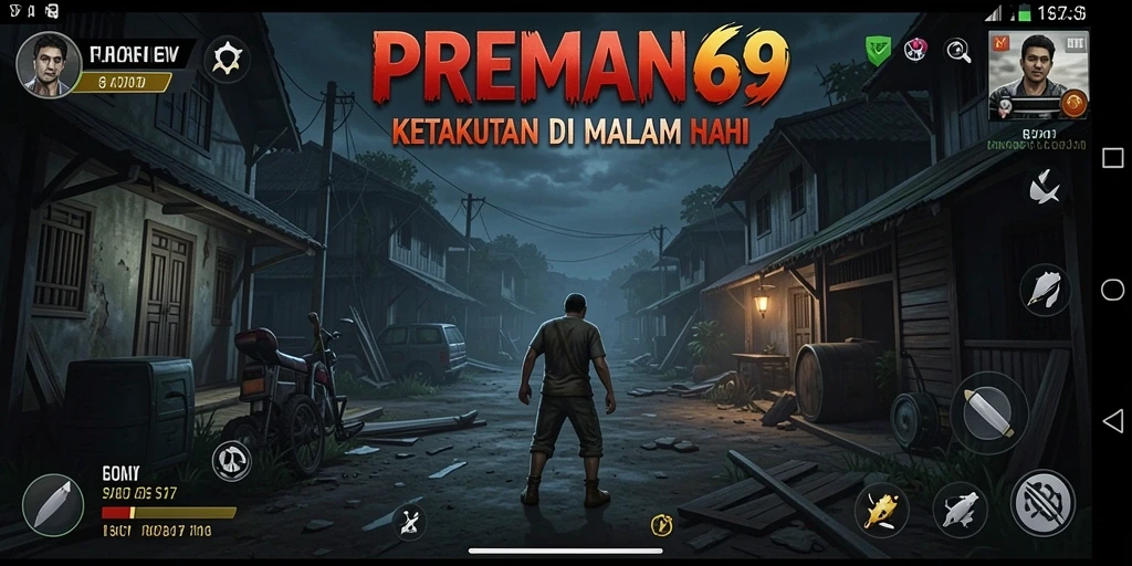 Screenshot gameplay PREMAN69 menampilkan suasana mencekam di lorong gelap.