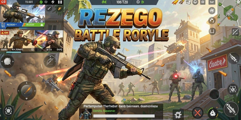 Tampilan gameplay menegangkan dari REZEGO dalam pertempuran Battle Royale.