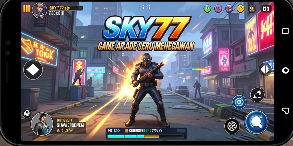 Tangkapan layar utama SKY77 menampilkan aksi gameplay Arcade yang mendebarkan.