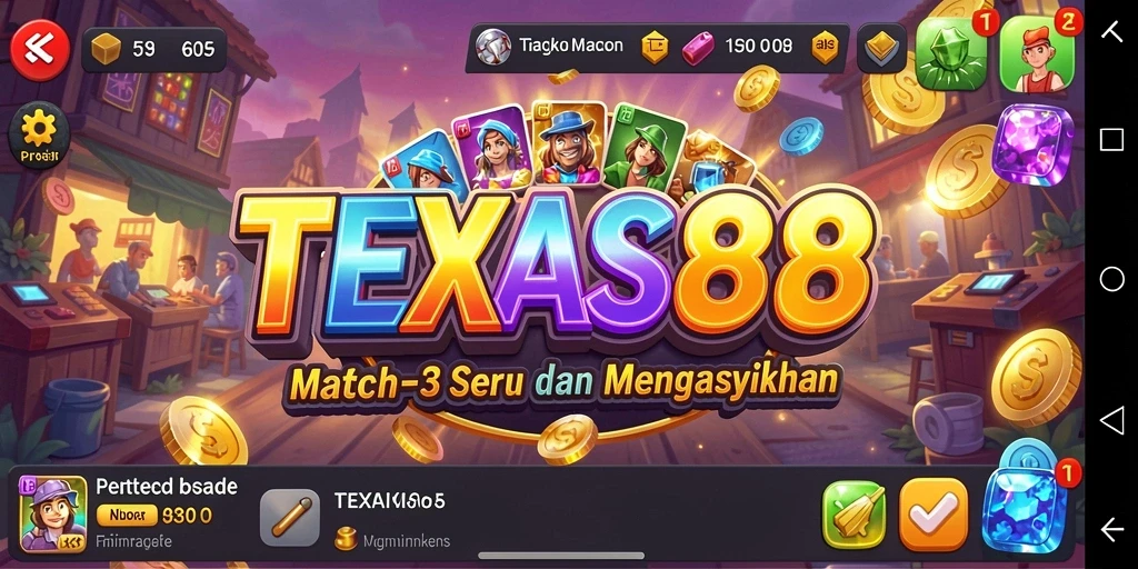 Tampilan gameplay seru di TEXAS88 dengan tantangan Match-3.