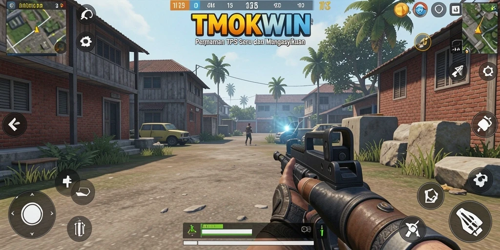 Screenshot utama TMOKWIN menunjukkan aksi menegangkan dalam gameplay TPS.